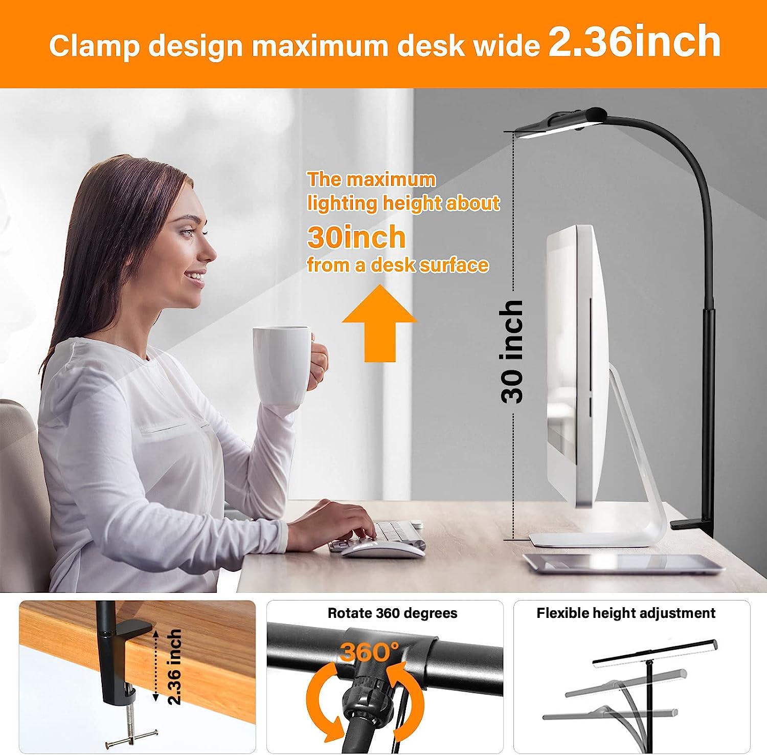 selfila LED Desk Lamp with Clamp - Architect Desk Lamp Swing Arm Task Light 360 ° Rotation Gooseneck Desktop Lighting for Office Home Workbench Drafting Reading - Image 4